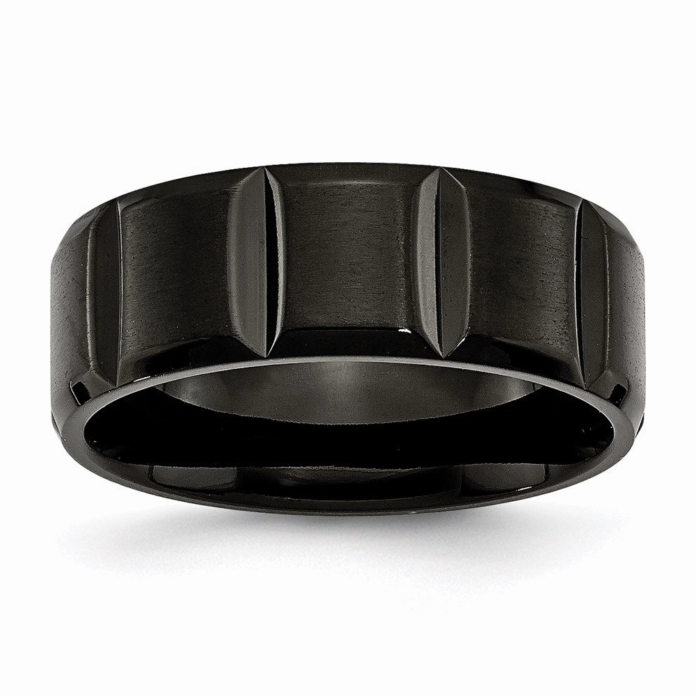 Titanium Grooved Black IP-plated 8mm Brushed and Polished Band | TB356