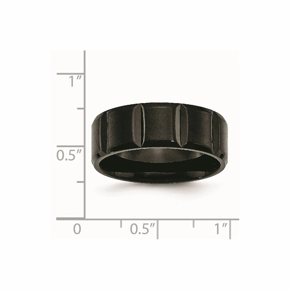 Titanium Grooved Black IP-plated 8mm Brushed and Polished Band | TB356