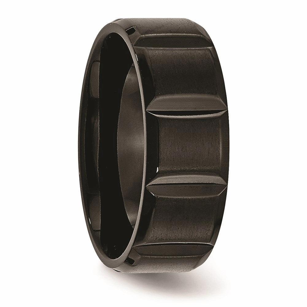Titanium Grooved Black IP-plated 8mm Brushed and Polished Band | TB356
