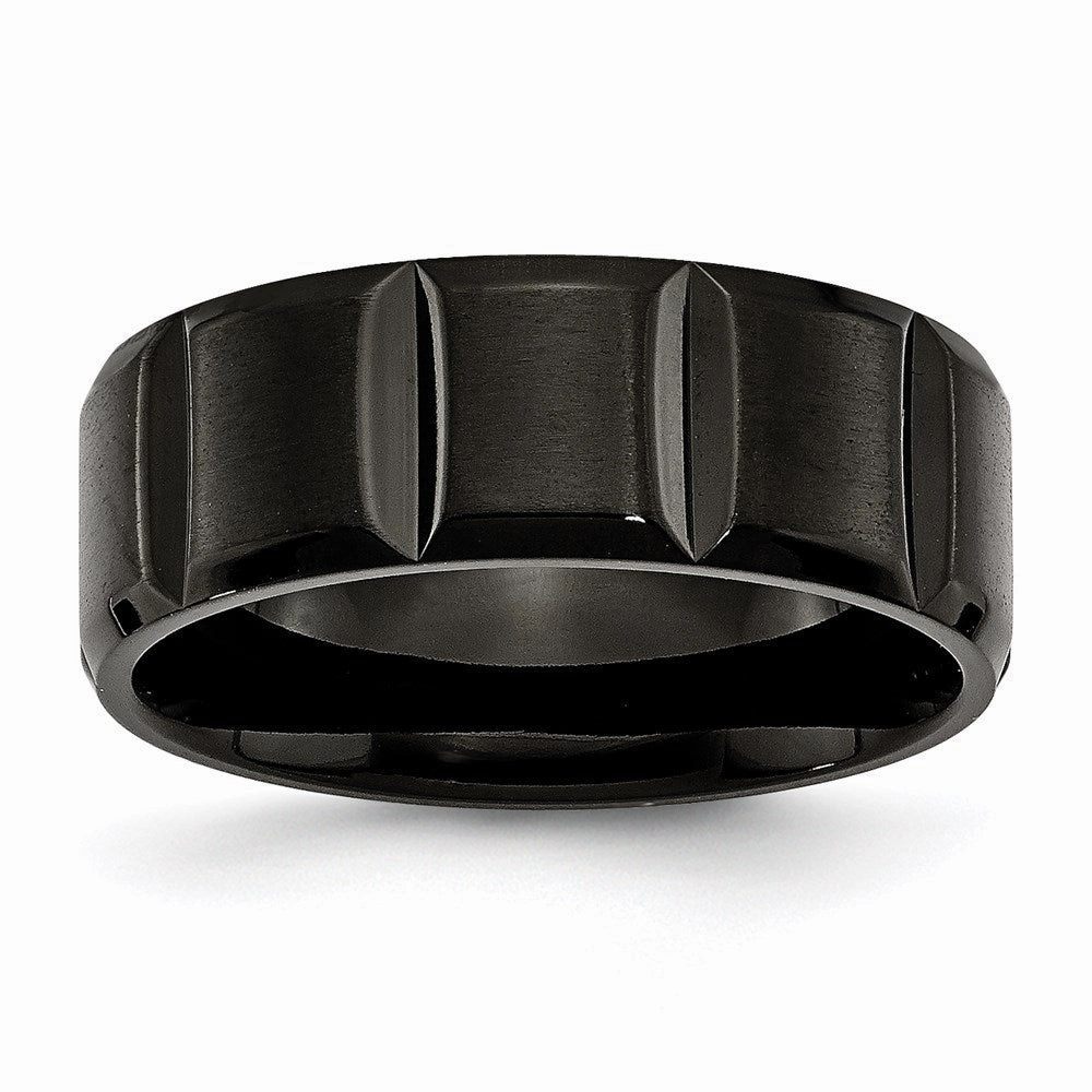 Titanium Grooved Black IP-plated 8mm Brushed and Polished Band | TB356