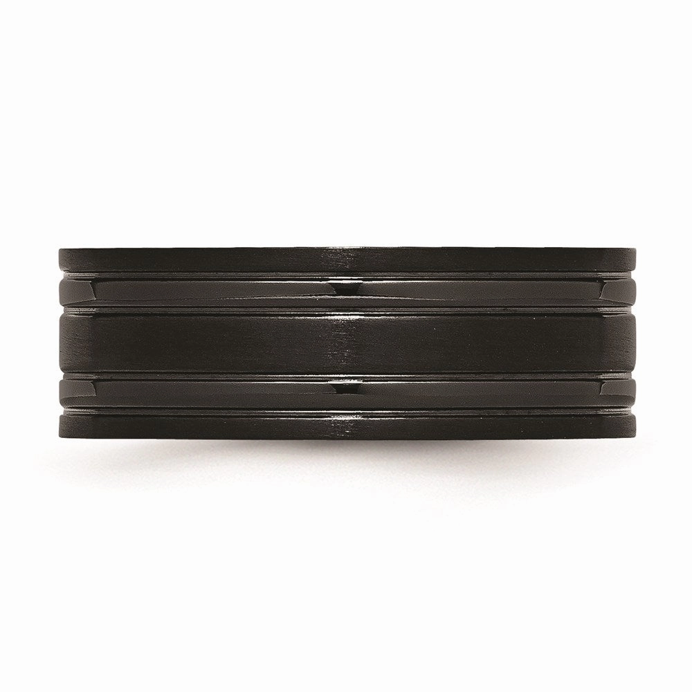 Titanium Grooved Black IP-plated 8mm Brushed and Polished Band | TB366