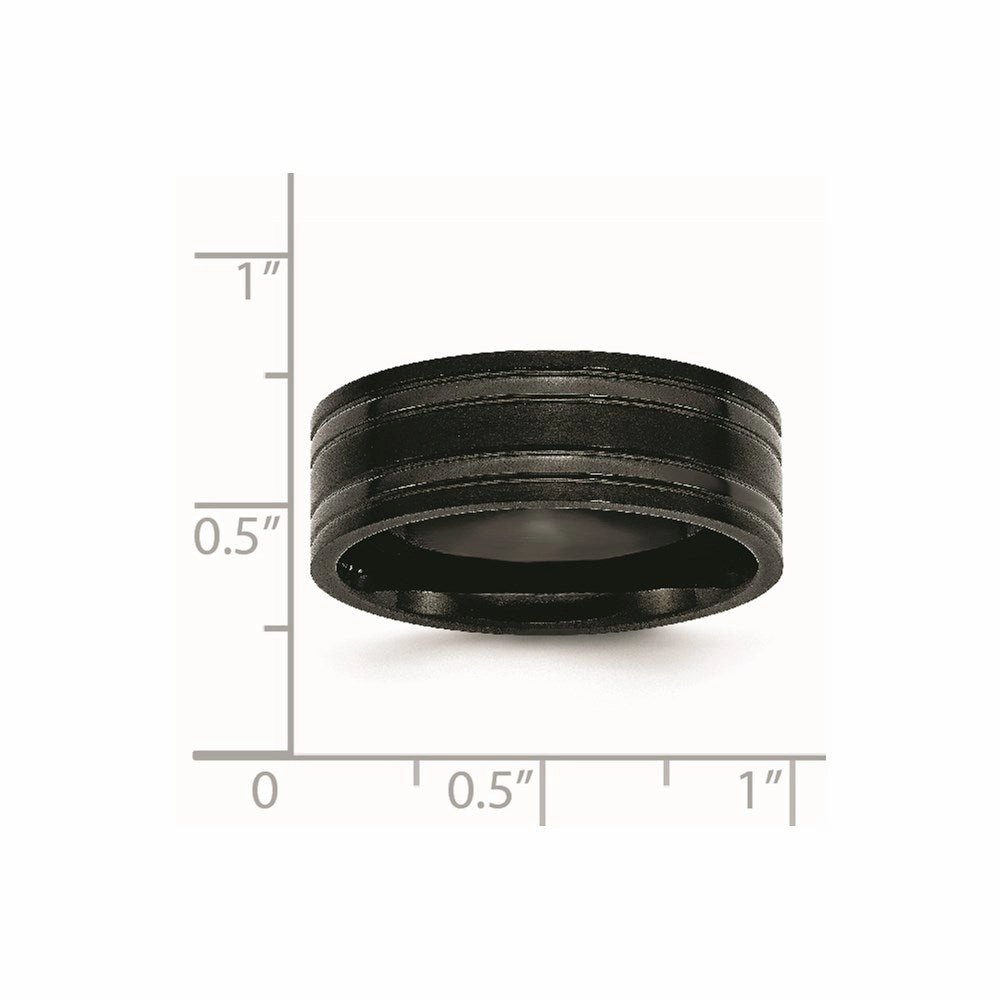 Titanium Grooved Black IP-plated 8mm Brushed and Polished Band | TB366