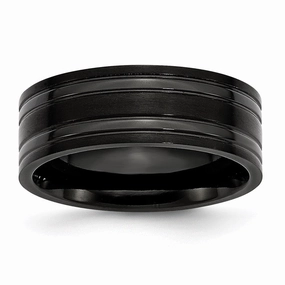 Titanium Grooved Black IP-plated 8mm Brushed and Polished Band | TB366