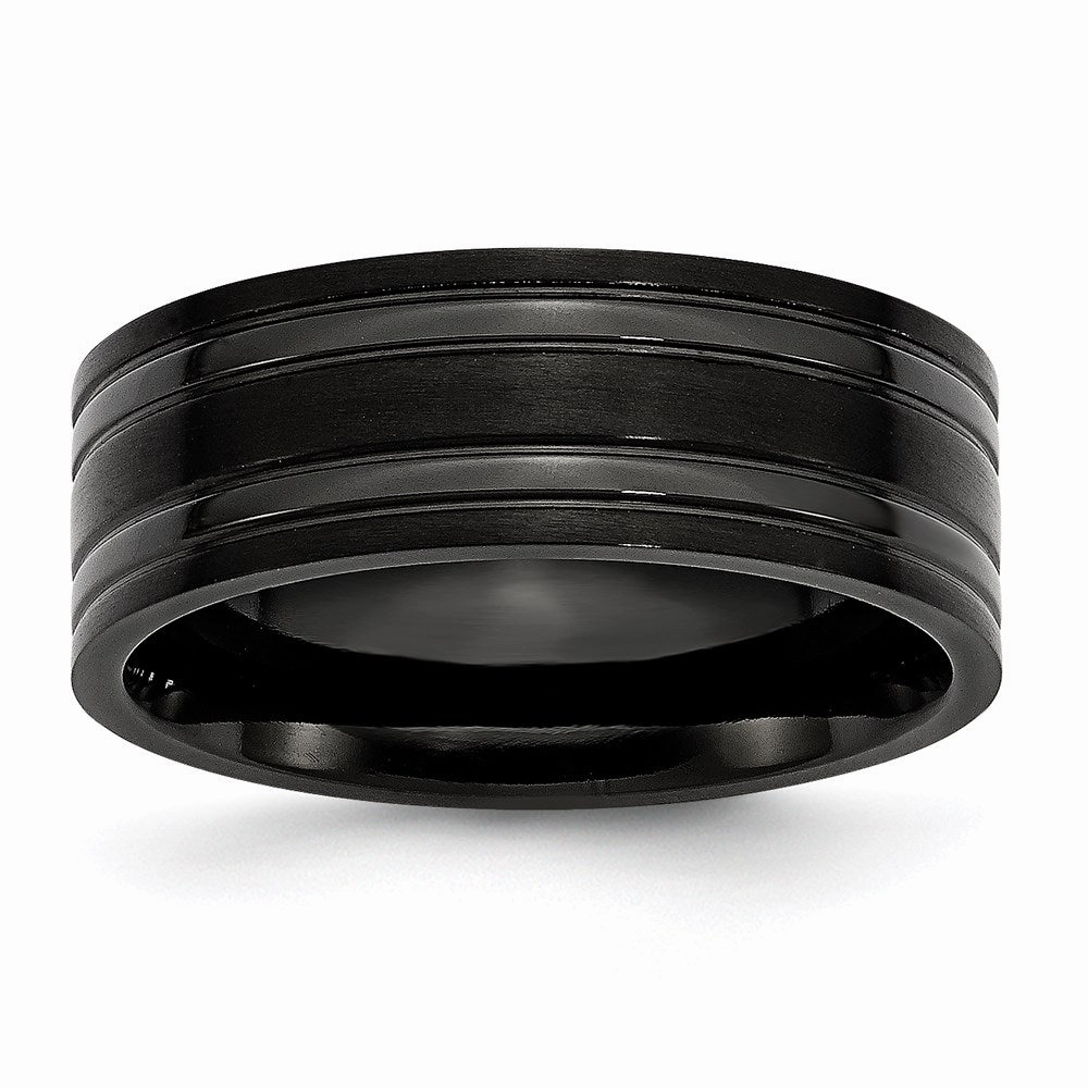 Titanium Grooved Black IP-plated 8mm Brushed and Polished Band | TB366