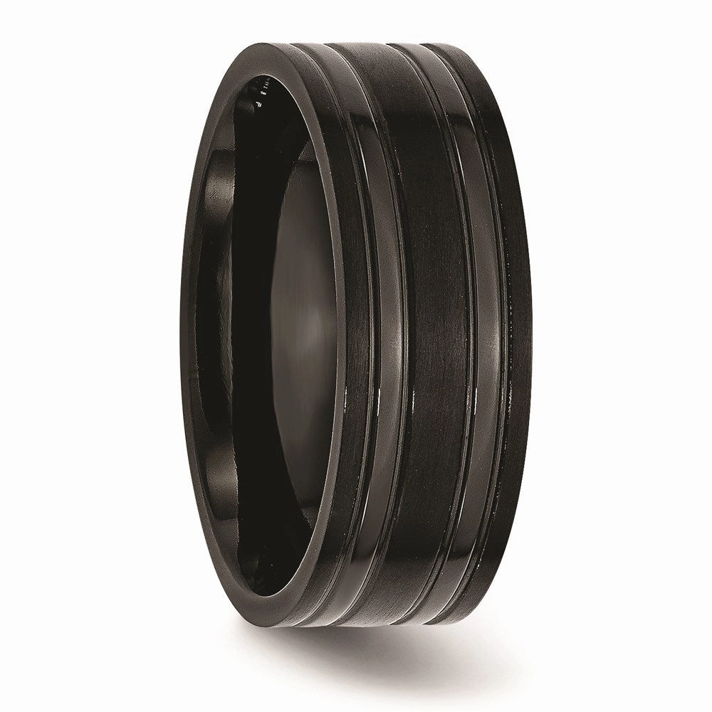 Titanium Grooved Black IP-plated 8mm Brushed and Polished Band | TB366