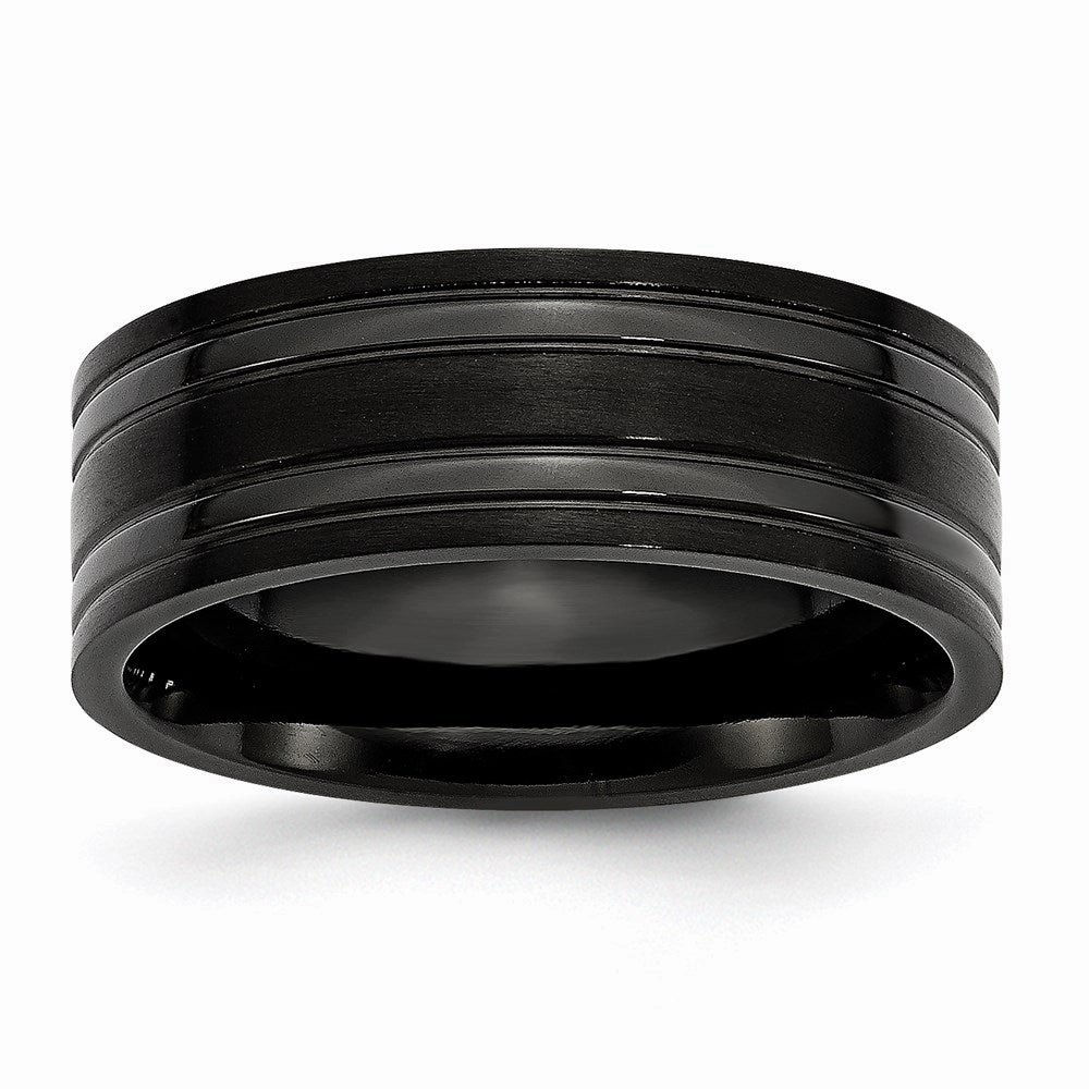 Titanium Grooved Black IP-plated 8mm Brushed and Polished Band | TB366