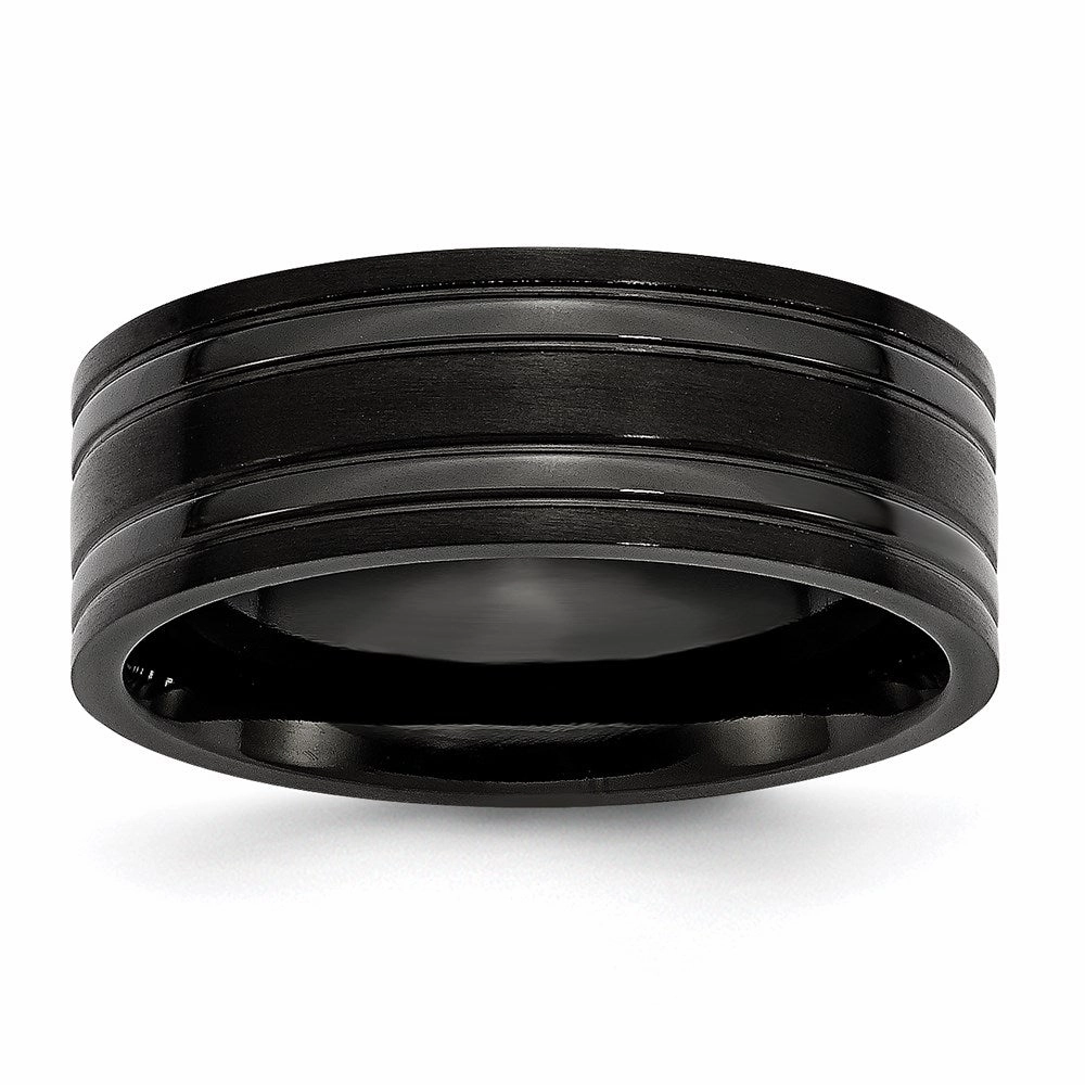 Titanium Grooved Black IP-plated 8mm Brushed and Polished Band | TB366