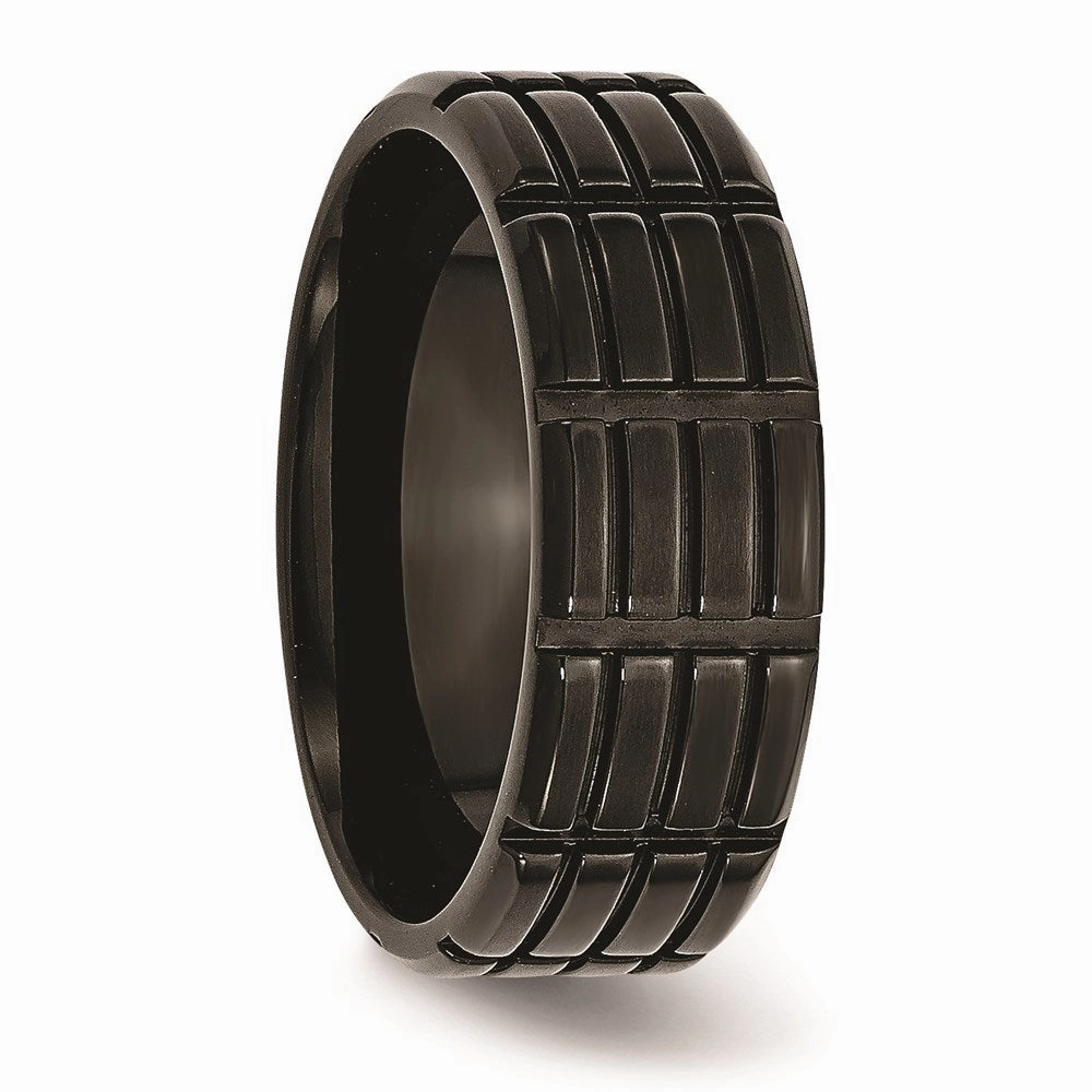 Titanium Grooved Black IP-plated 8mm Brushed Band | TB315