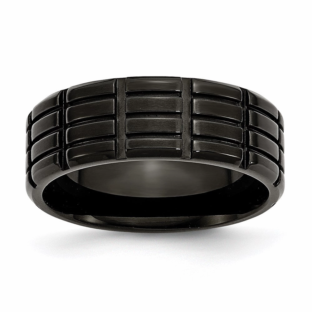 Titanium Grooved Black IP-plated 8mm Brushed Band | TB315
