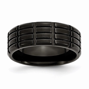 Titanium Grooved Black IP-plated 8mm Brushed Band | TB315