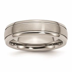 Titanium Grooved Edge 6mm Brushed and Polished Band | TB27
