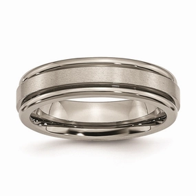 Titanium Grooved Edge 6mm Satin and Polished Band | TB41