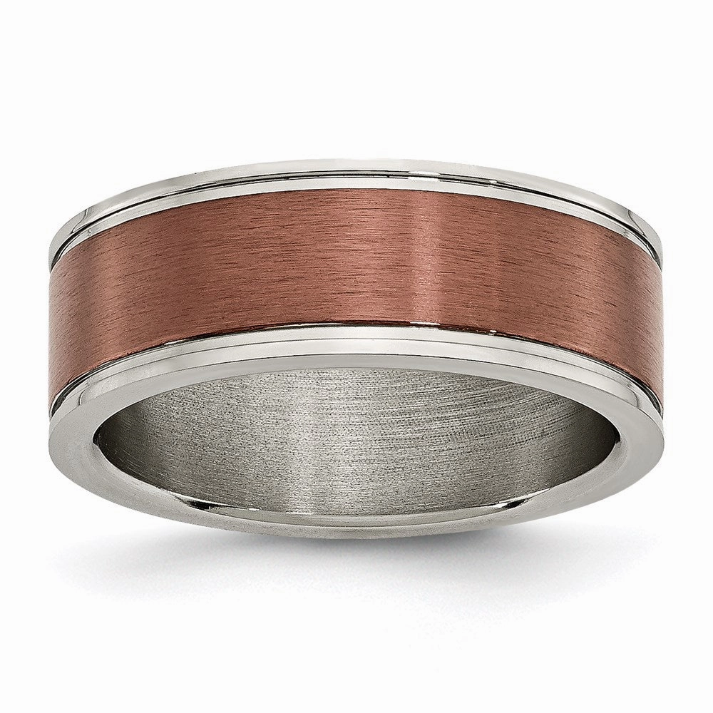 Titanium Grooved Edge 8mm Brown IP-plated Brushed/Polished Band | TB314