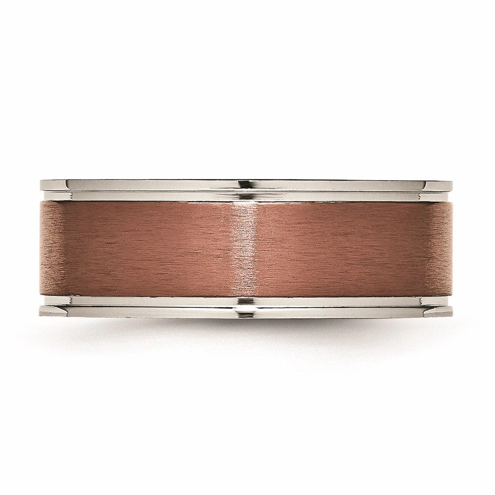 Titanium Grooved Edge 8mm Brown IP-plated Brushed/Polished Band | TB314