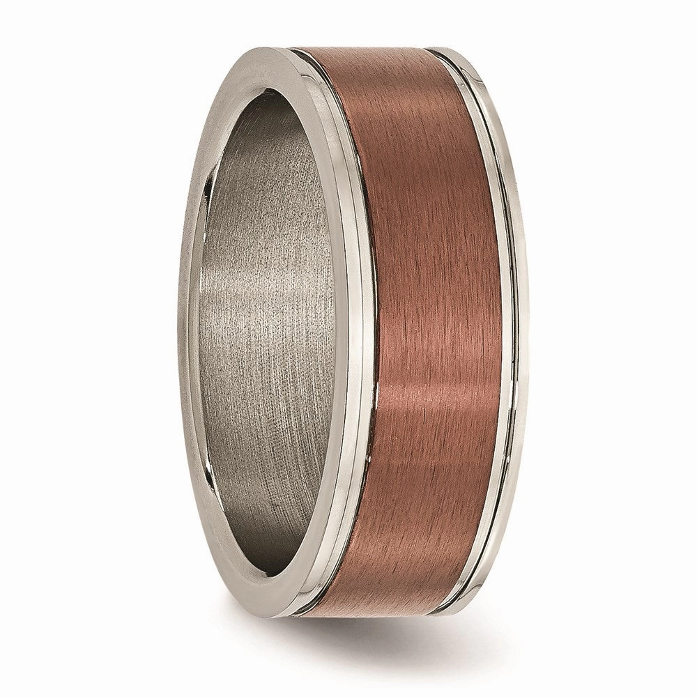Titanium Grooved Edge 8mm Brown IP-plated Brushed/Polished Band | TB314