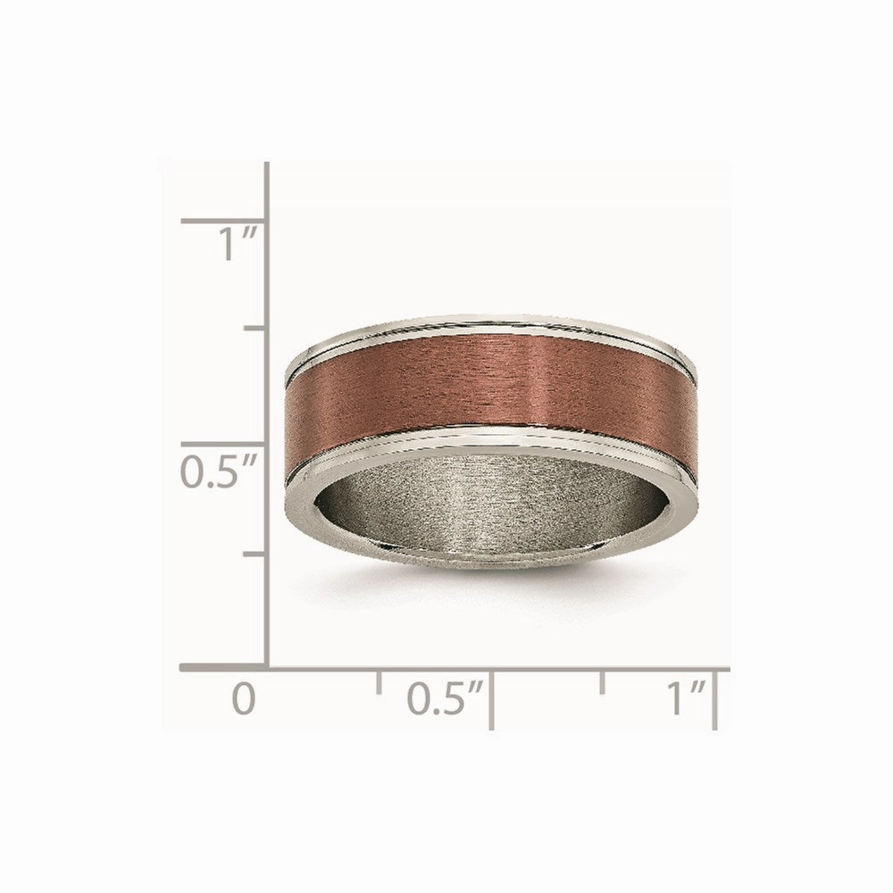 Titanium Grooved Edge 8mm Brown IP-plated Brushed/Polished Band | TB314