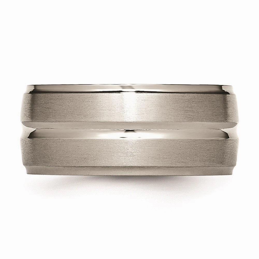 Titanium Grooved Ridged Edge 10mm Brushed and Polished Band | TB137
