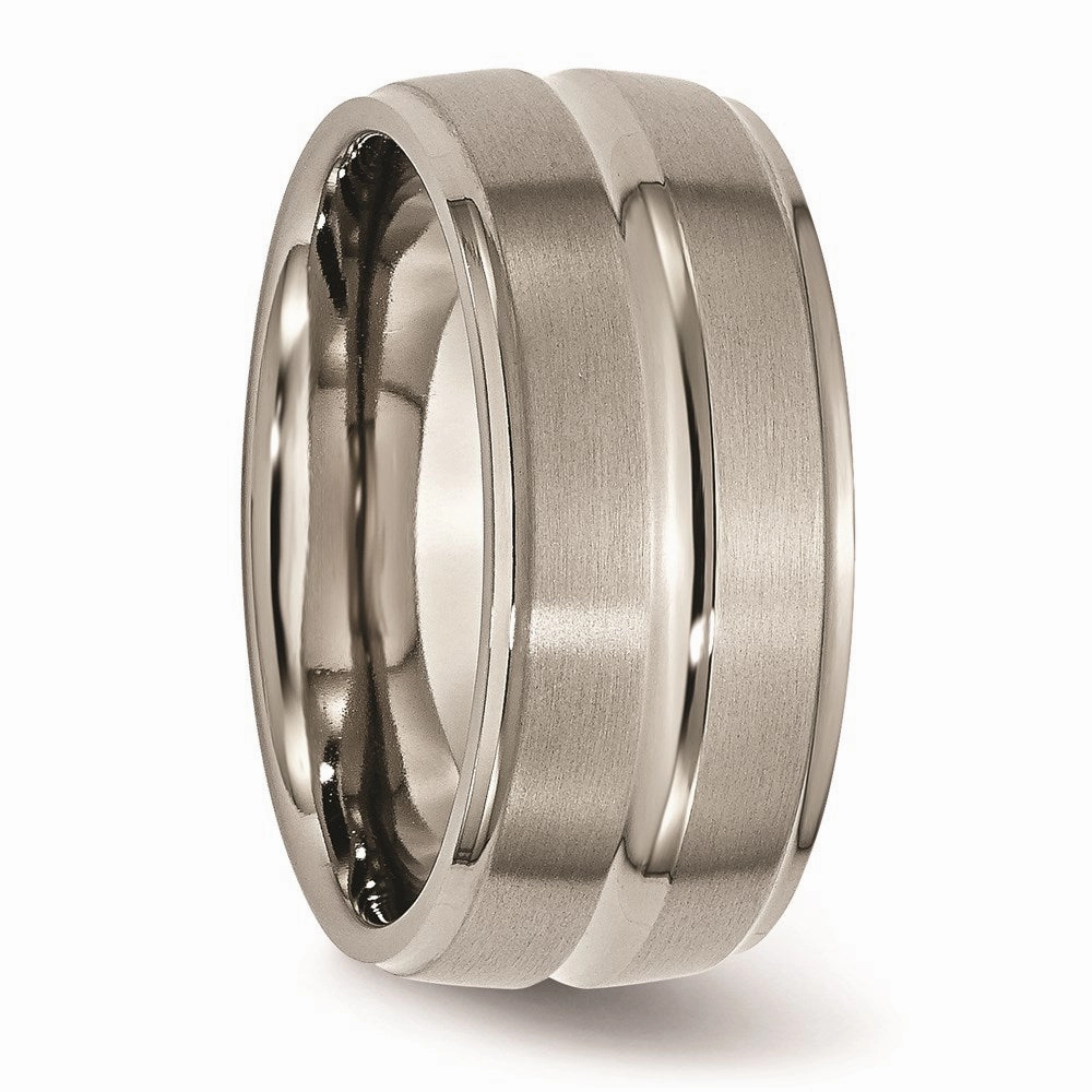 Titanium Grooved Ridged Edge 10mm Brushed and Polished Band | TB137