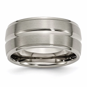 Titanium Grooved Ridged Edge 10mm Brushed and Polished Band | TB137