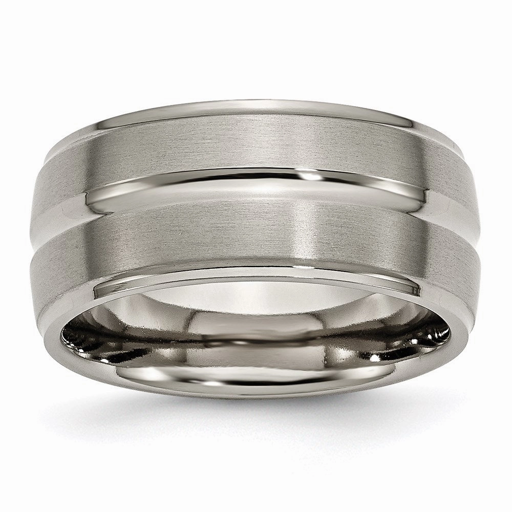 Titanium Grooved Ridged Edge 10mm Brushed and Polished Band | TB137