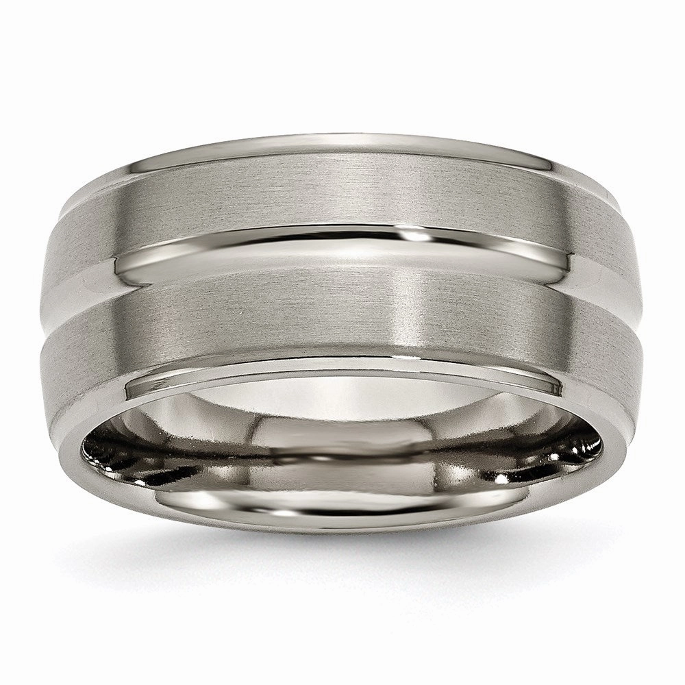 Titanium Grooved Ridged Edge 10mm Brushed and Polished Band | TB137