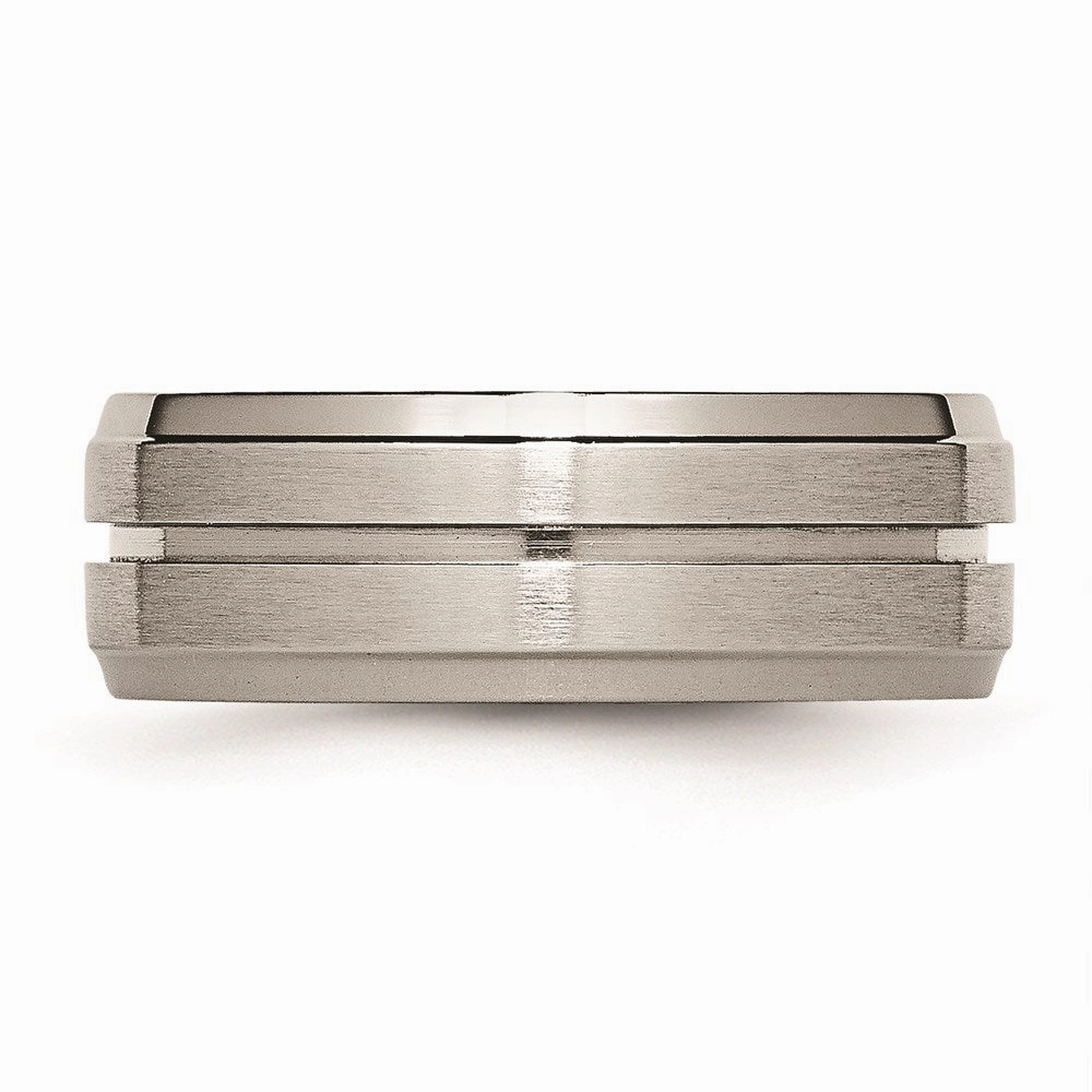 Titanium Grooved Ridged Edge 8mm Brushed and Polished Band | TB15