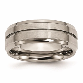 Titanium Grooved Ridged Edge 8mm Brushed and Polished Band | TB15
