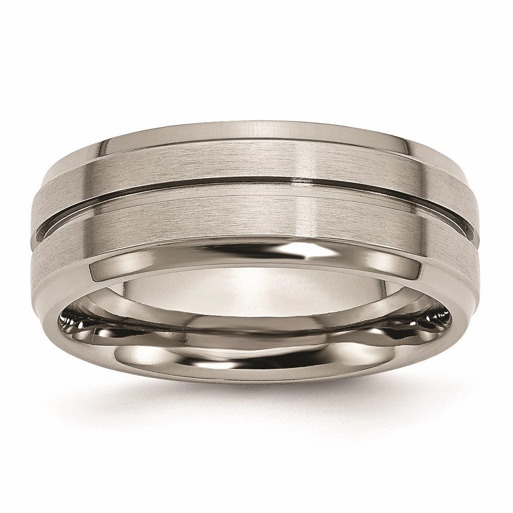 Titanium Grooved Ridged Edge 8mm Brushed and Polished Band | TB15