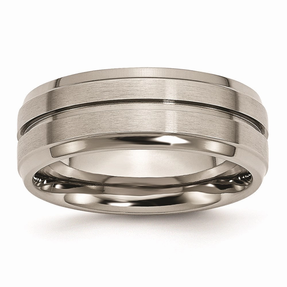 Titanium Grooved Ridged Edge 8mm Brushed and Polished Band | TB15