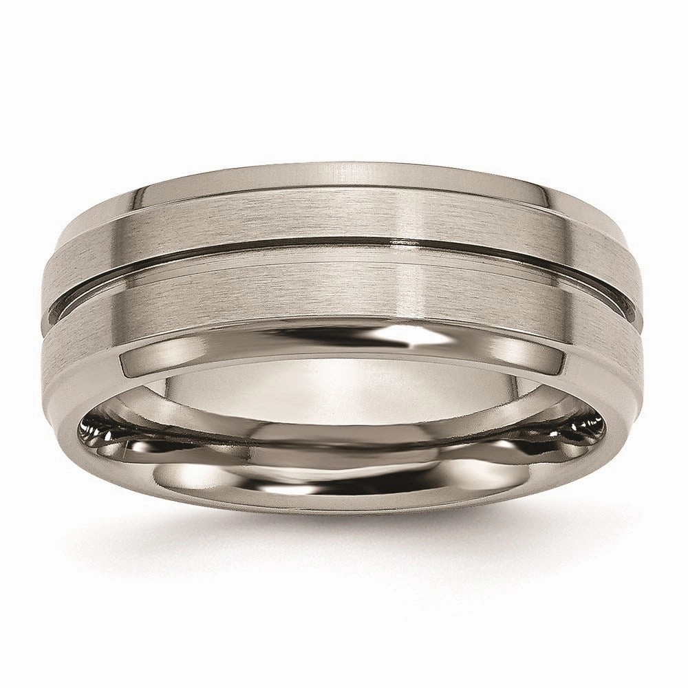 Titanium Grooved Ridged Edge 8mm Brushed and Polished Band | TB15