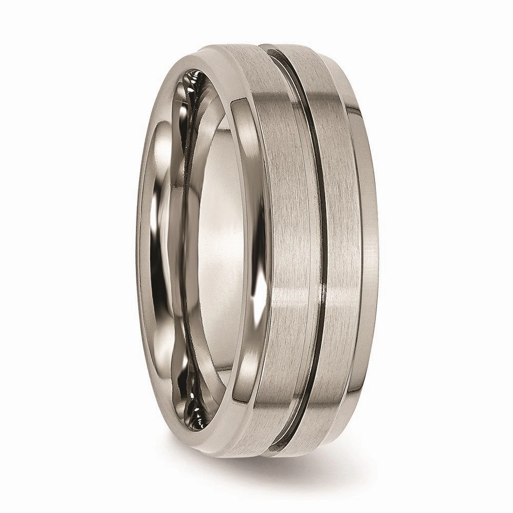 Titanium Grooved Ridged Edge 8mm Brushed and Polished Band | TB15