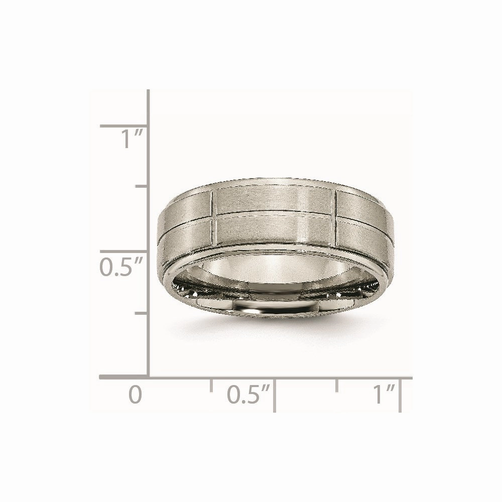 Titanium Grooved Ridged Edge 8mm Satin and Polished Band | TB187