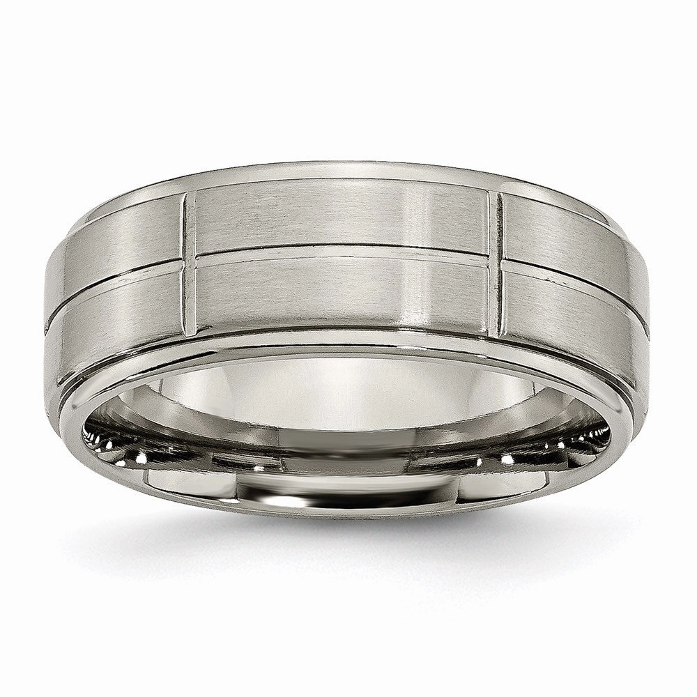 Titanium Grooved Ridged Edge 8mm Satin and Polished Band | TB187