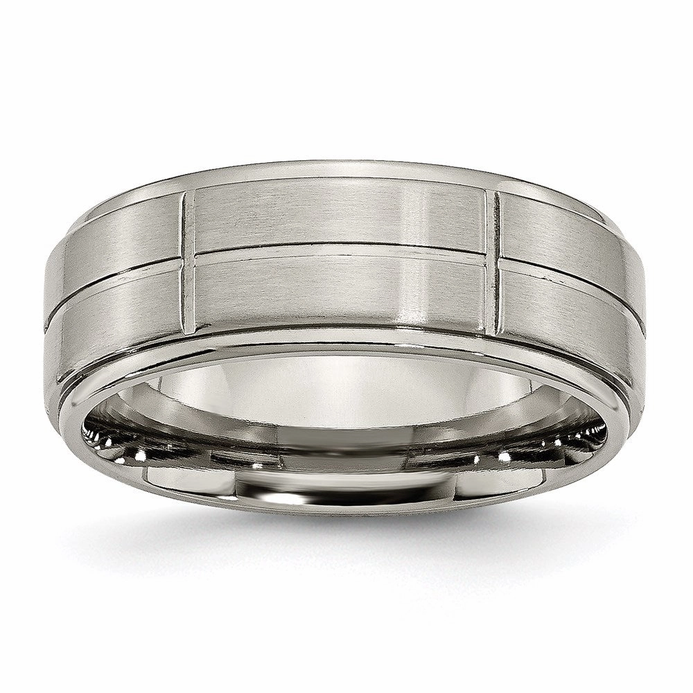 Titanium Grooved Ridged Edge 8mm Satin and Polished Band | TB187