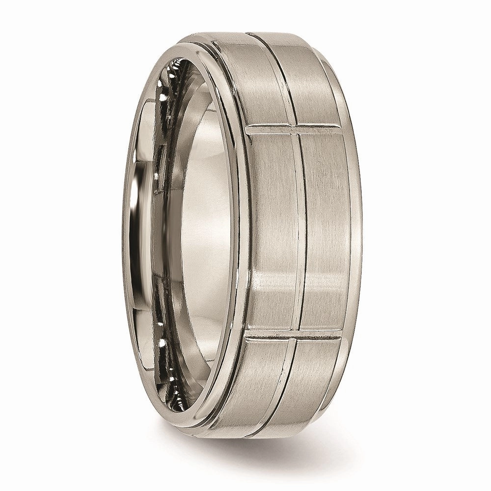 Titanium Grooved Ridged Edge 8mm Satin and Polished Band | TB187