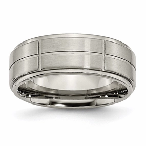 Titanium Grooved Ridged Edge 8mm Satin and Polished Band | TB187