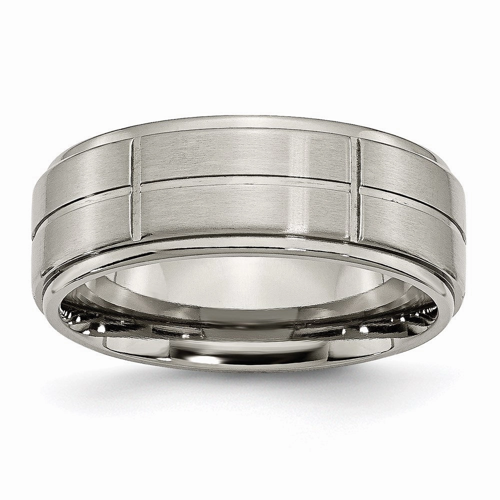 Titanium Grooved Ridged Edge 8mm Satin and Polished Band | TB187