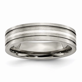 Titanium Grooved Sterling Silver Inlay 6mm Brushed Band | TB371