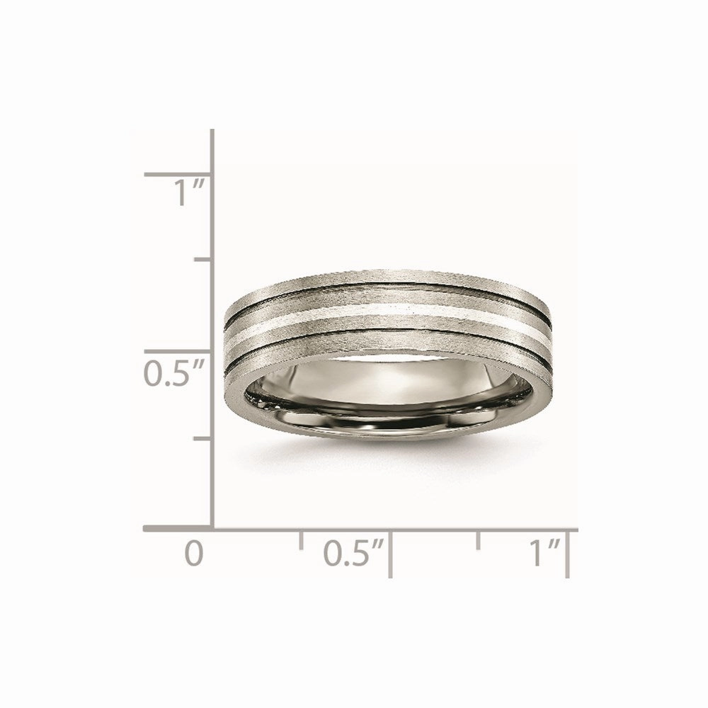 Titanium Grooved Sterling Silver Inlay 6mm Brushed Band | TB371