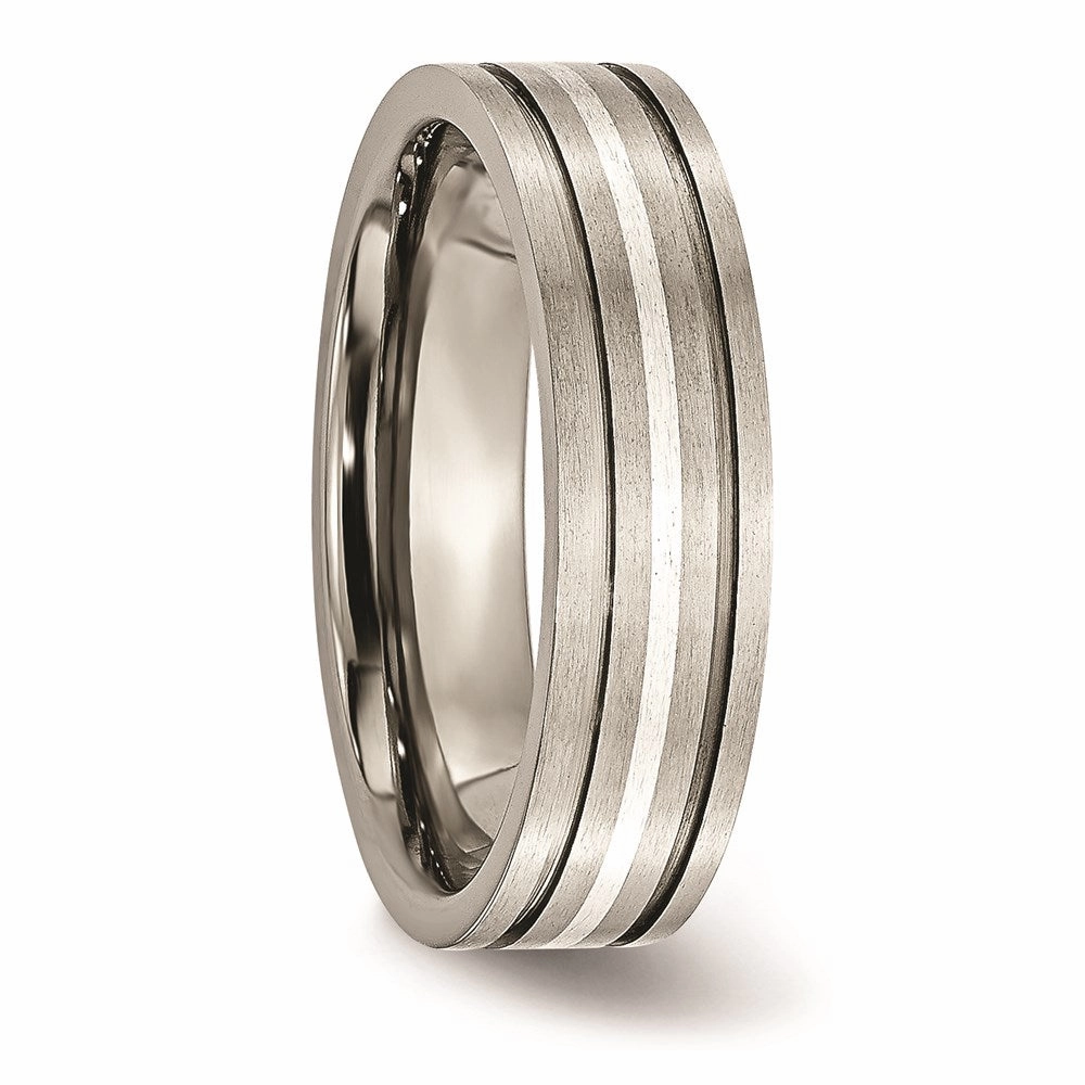 Titanium Grooved Sterling Silver Inlay 6mm Brushed Band | TB371