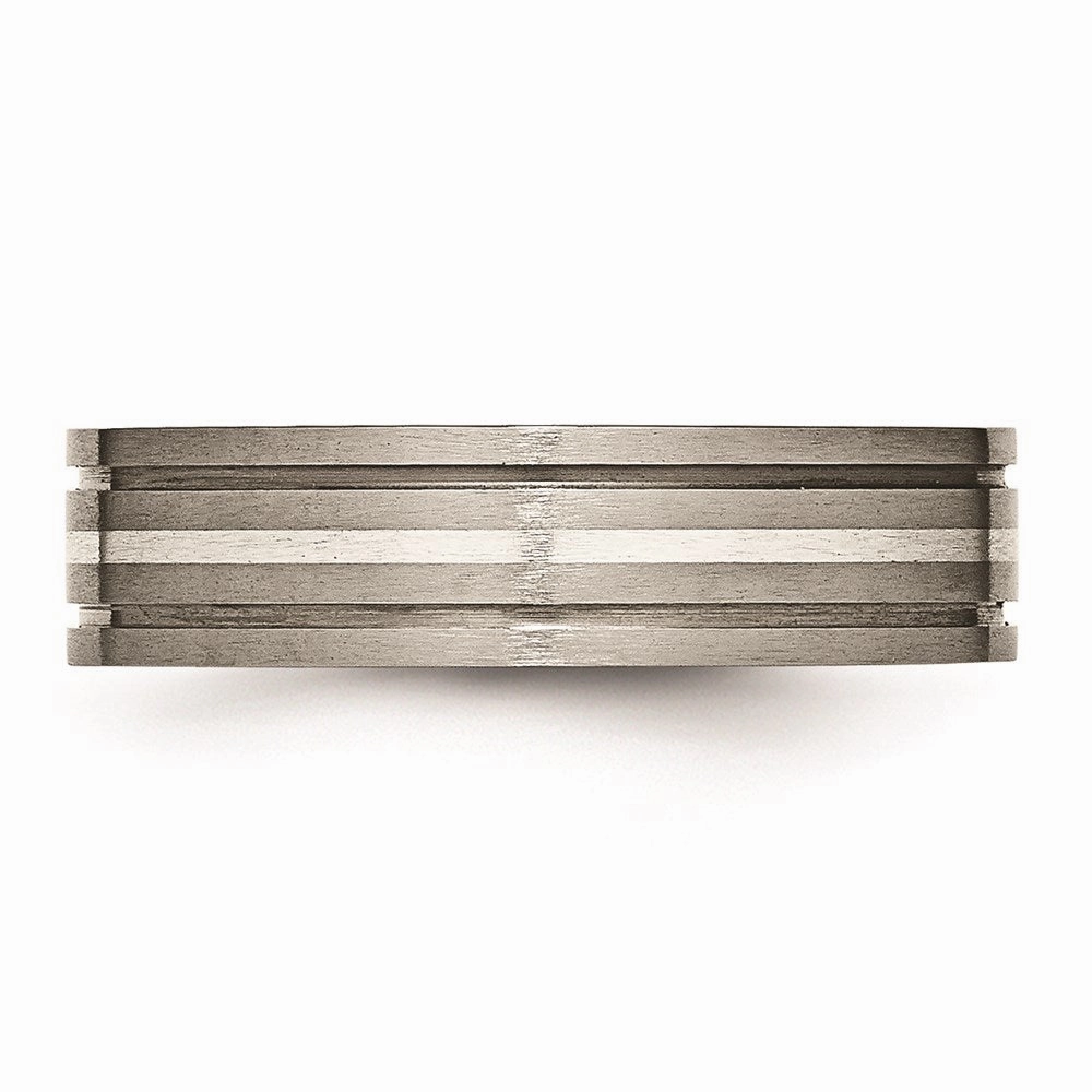 Titanium Grooved Sterling Silver Inlay 6mm Brushed Band | TB371
