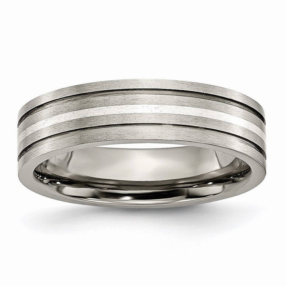 Titanium Grooved Sterling Silver Inlay 6mm Brushed Band | TB371