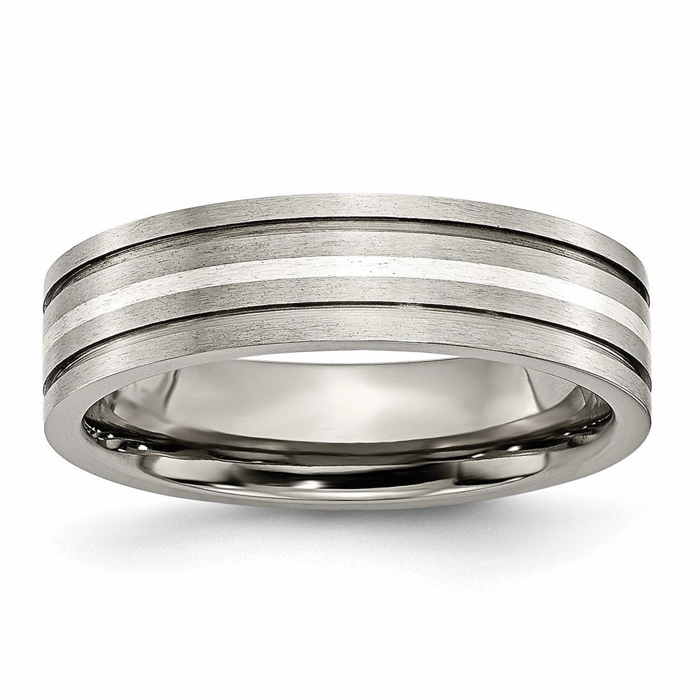 Titanium Grooved Sterling Silver Inlay 6mm Brushed Band | TB371