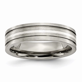 Titanium Grooved Sterling Silver Inlay 6mm Brushed Band | TB371