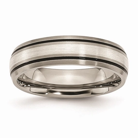 Titanium Grooved Sterling Silver Inlay 6mm Brushed/Polished Band | TB17