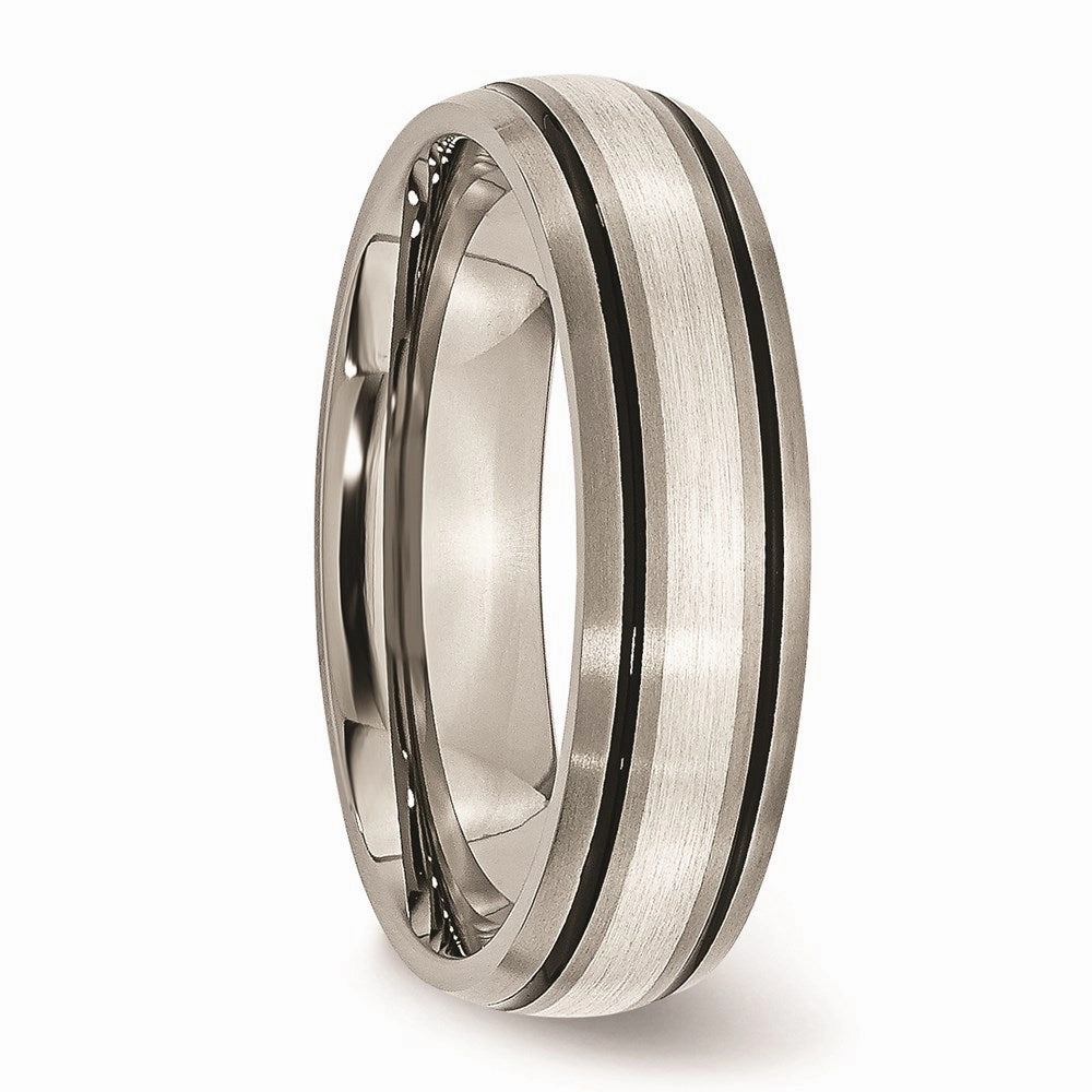 Titanium Grooved Sterling Silver Inlay 6mm Brushed/Polished Band | TB17