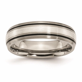 Titanium Grooved Sterling Silver Inlay 6mm Brushed/Polished Band | TB17