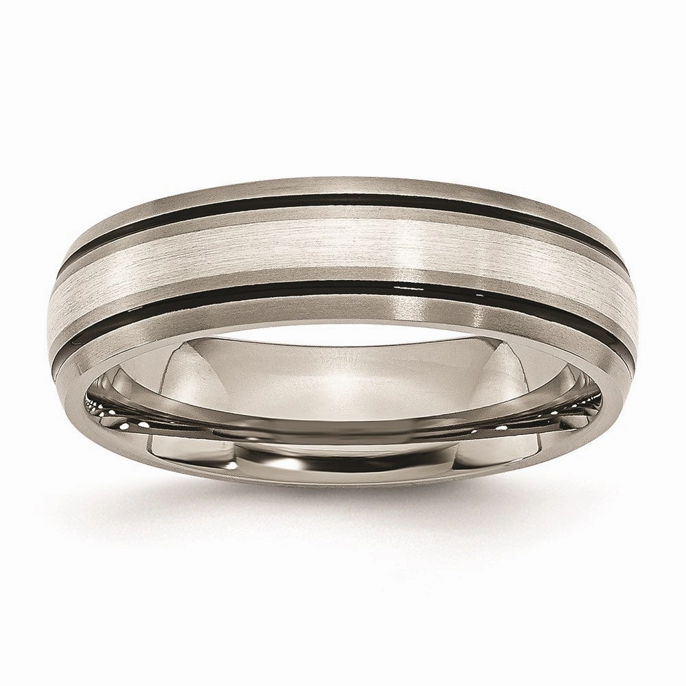Titanium Grooved Sterling Silver Inlay 6mm Brushed/Polished Band | TB17