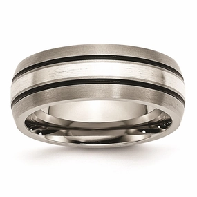 Titanium Grooved Sterling Silver Inlay 8mm Brushed/Antiqued Band | TB85
