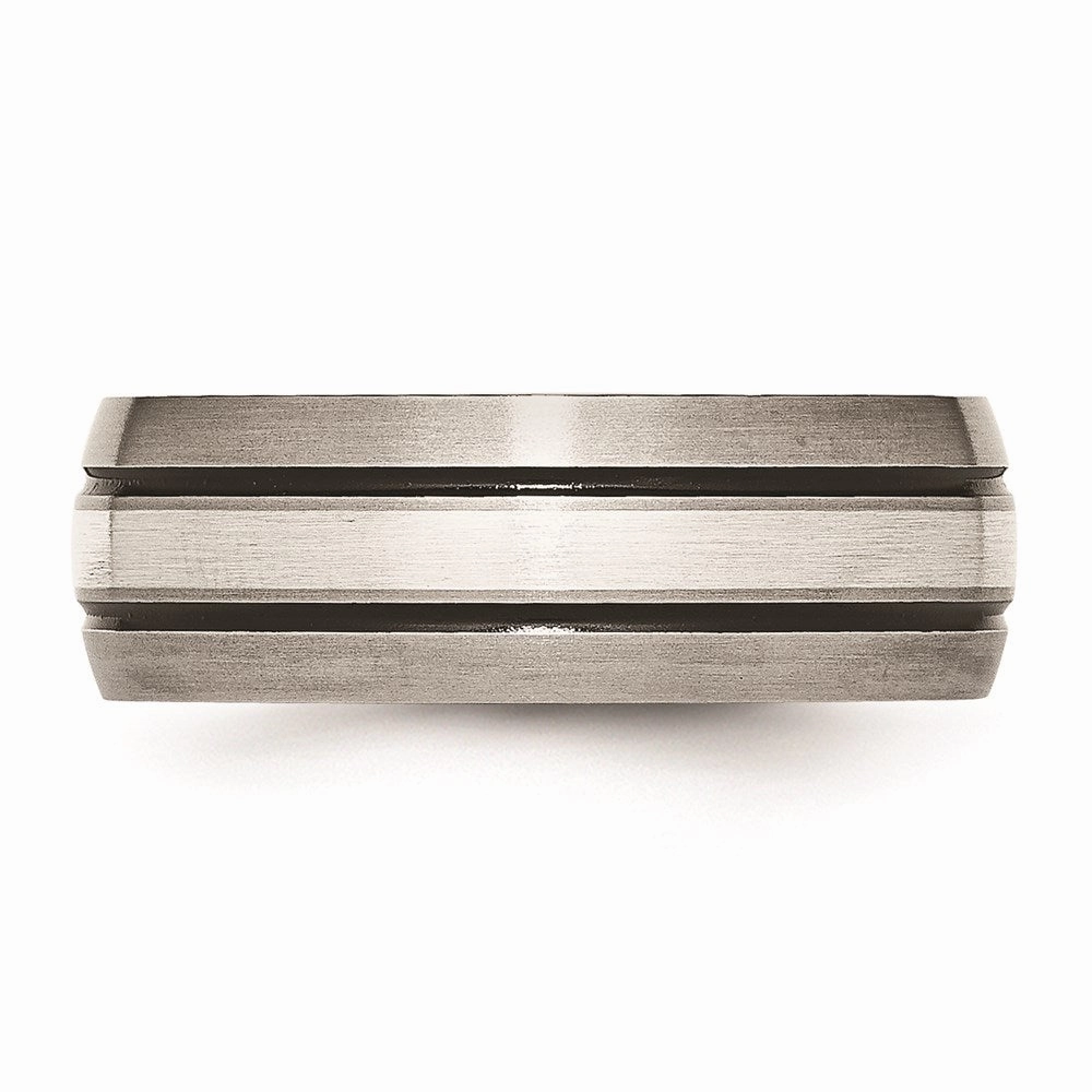 Titanium Grooved Sterling Silver Inlay 8mm Brushed/Antiqued Band | TB85